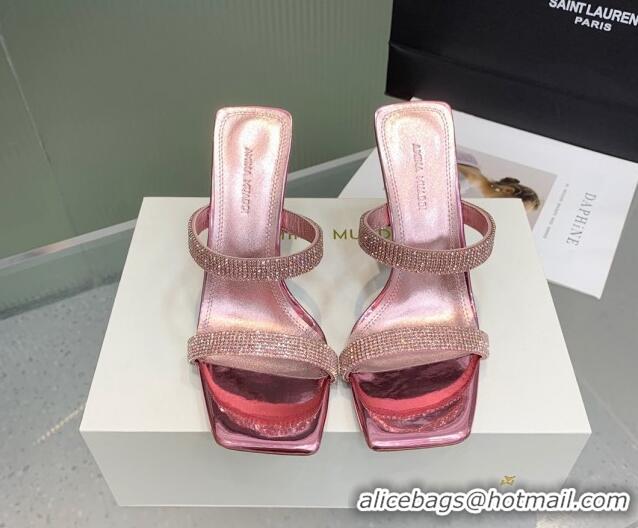 Low Cost Amina Muaddi Rih High Heel Slide Sandals with Crystal 11cm Pink 926053