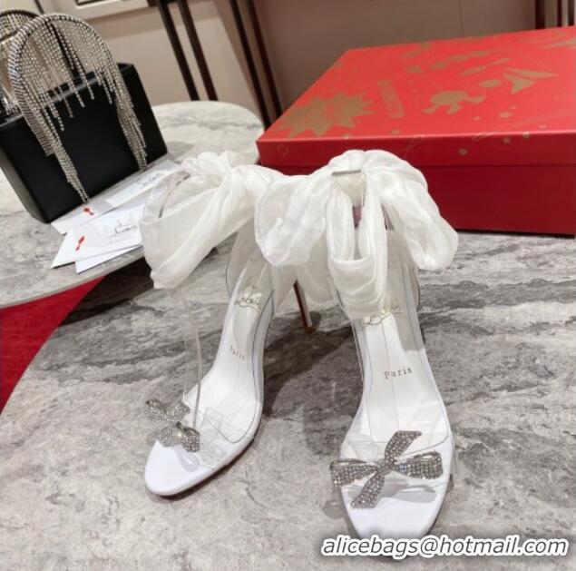 Stylish Christian Louboutin Astrinodo High Heel Sandals 10cm in PVC with Bow White 014017