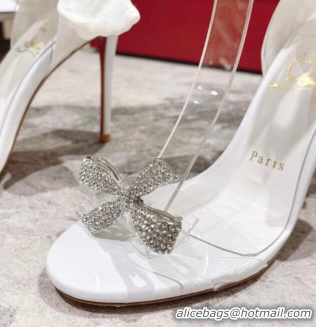 Stylish Christian Louboutin Astrinodo High Heel Sandals 10cm in PVC with Bow White 014017