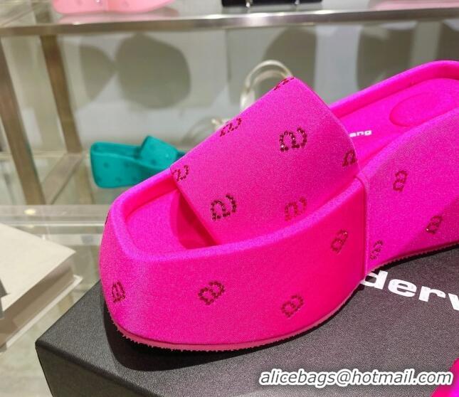 Good Looking Alexander Wang Taji Platform Wedge Slides Sandals in Fabric with Crystals a Dark Pink 626055