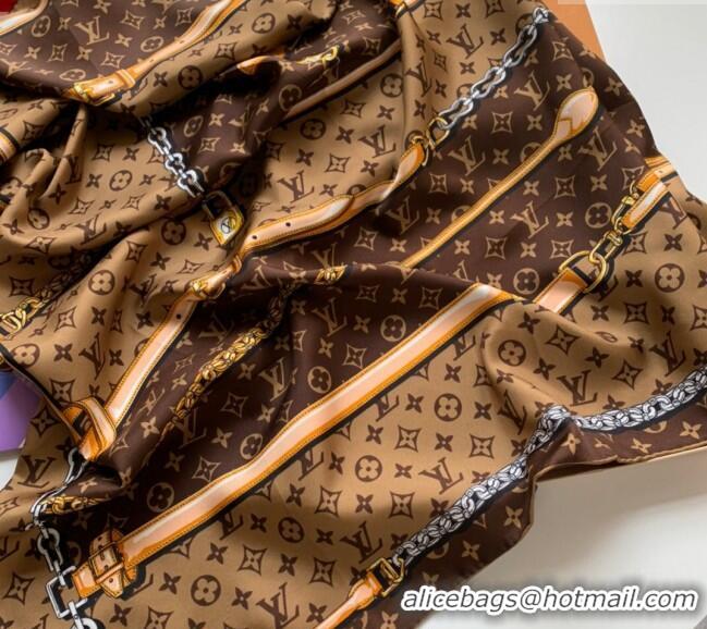 New Fashion Louis Vuitton Silk Sqaure Scarf 90x90cm LV1123 Brown 2023