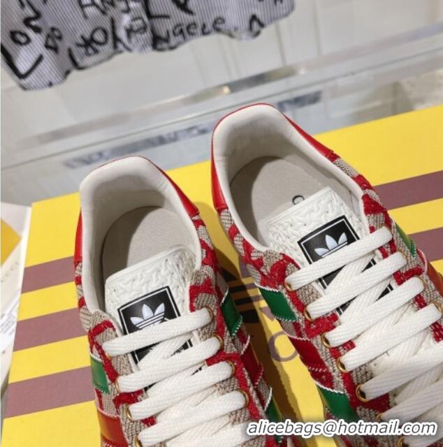 Good Quality adidas x Gucci Gazelle GG Canvas Low-top Sneakers i Monogram Canvas Beige/Red 106121