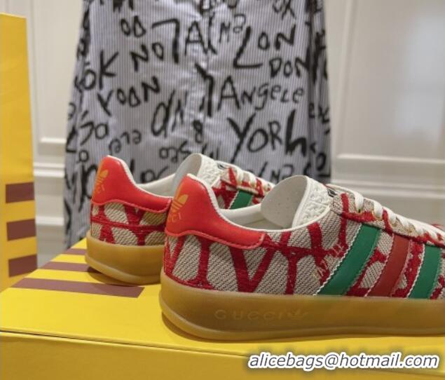Good Quality adidas x Gucci Gazelle GG Canvas Low-top Sneakers i Monogram Canvas Beige/Red 106121