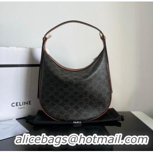 Unique Grade Celine HELOISE BAG IN TRIOMPHE CANVAS AND CALFSKIN 114712 TAN