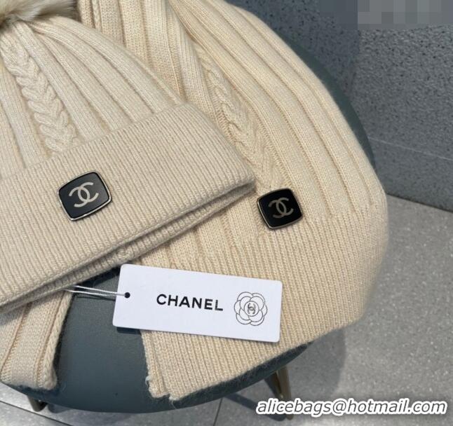 Famous Brand Chanel Knit Hat and Scarf Set CH1206 Beige 2023