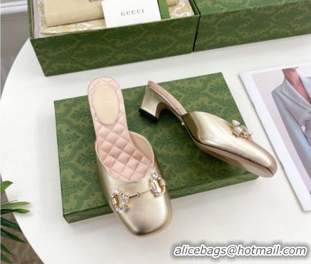 Low Cost Gucci Leather Horsebit Mules 4.5cm Gold 106031