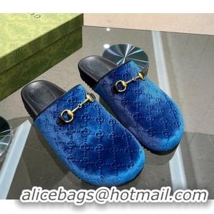 Top Design Gucci GG Fabric Platform Slide Sandals Blue 215125