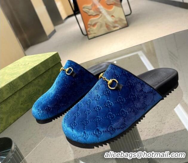 Top Design Gucci GG Fabric Platform Slide Sandals Blue 215125