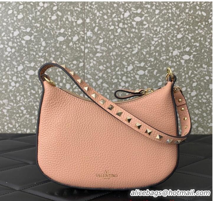 Famous Brand VALENTINO Rockstud calfskin small HOBO bag AG098 pink