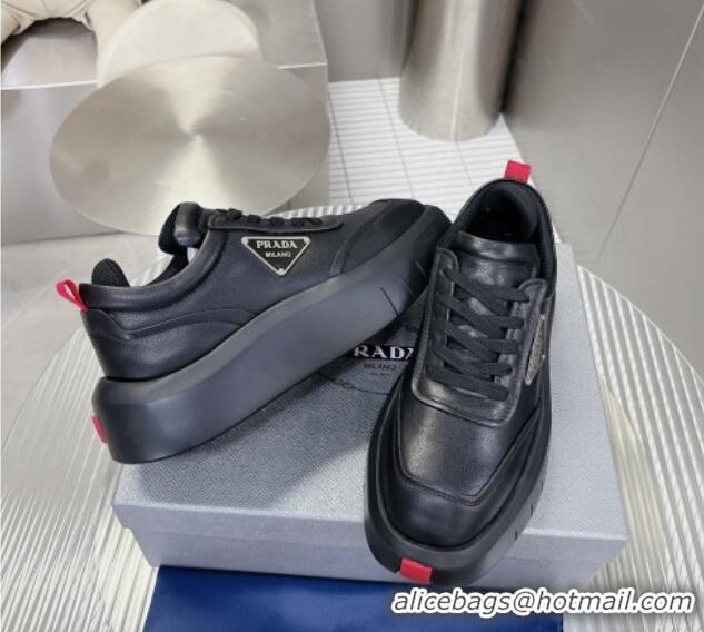 Pretty Style Prada Leather Platform Sneakers 5cm Black 026023