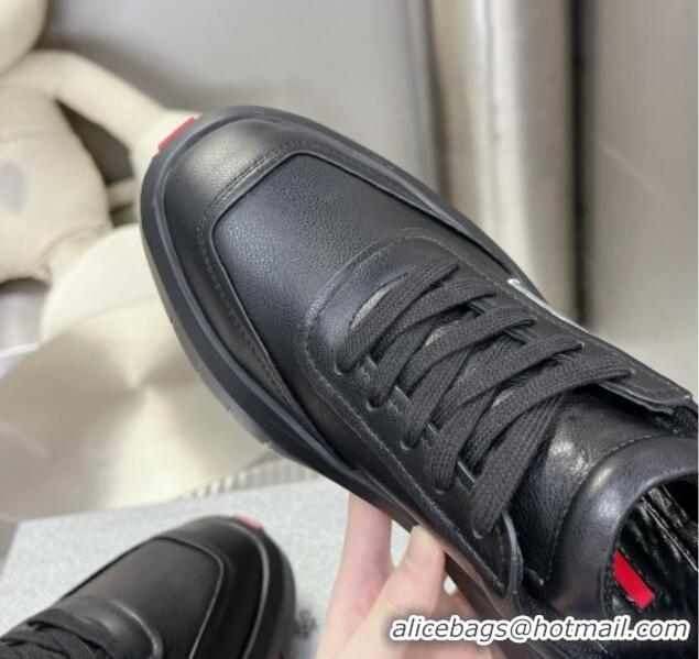 Pretty Style Prada Leather Platform Sneakers 5cm Black 026023