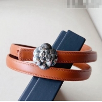 ​Cheapest Chanel Calfskin Belt 1.5cm with Silver Camellia Bloom Buckle CH4014 Brown/Silver 2023