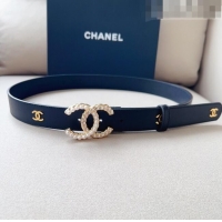 ​Buy Inexpensive Chanel Leather Belt with Pearl CC Buckle 30mm CH8235 Black/Gold 2023