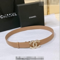 ​Good Looking Chanel Calfskin Belt with Crystal CC Buckle 3cm 0803 Beige 2023