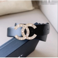 ​Shop Best Chanel Leather Belt 3cm with CC Buckle,Crystals and Pearls CH8155 Black/Gold 2023