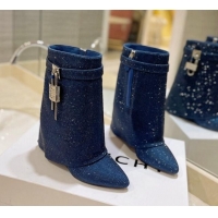 Low Cost Givenchy Shark Lock Wedge Ankle Boots 8.5cm with Allover Crystals Royal Blue 923003