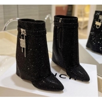 Shop Duplicate Givenchy Shark Lock Wedge Ankle Boots 8.5cm with Allover Crystals Black 923005