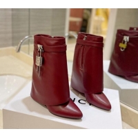 Classic Hot Givenchy Shark Lock Wedge Ankle Boots 8.5cm in Leather Burgundy 923018