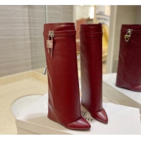 Shop Duplicate Givenchy Shark Lock Wedge High Boots 9cm in Leather Burgundy 923032