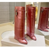 Low Cost Givenchy Shark Lock Wedge High Boots 9cm in Crinkle Metallized Leather Pink 923044