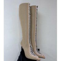Best Price Givenchy Show High Boots 9.5cm in knit and leather Beige 926125