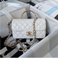 Best Price Chanel FLAP PHONE HOLDER WITH CHAIN AS4362 WHITE