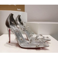 Buy Luxury Christian Louboutin Degraqueen Pumps 10.5cm in Clear PVC and Crystals Silver 013082