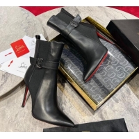 Top Grade Christian Louboutin Chelsea Ankle Boots 10cm with Logo Strap in Black Calf Leather 103074