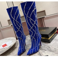 Grade Quality Christian Louboutin Astrilarge Botta Pika High Boots 10cm with Studs Wrap Blue 120056