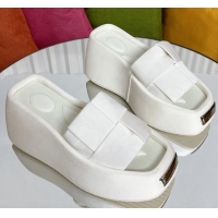 Best Product Alexander Wang Taji Platform Wedge Slides Sandals in Woven Fabric with Metal Band White 071036