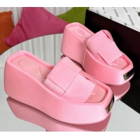 Pretty Style Alexander Wang Taji Platform Wedge Slides Sandals in Woven Fabric with Metal Band Light Pink 71037
