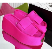 Durable Alexander Wang Taji Platform Wedge Slides Sandals in Woven Fabric with Metal Band Dark Pink 071039