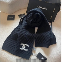 Unique Grade Chanel Quilted Knit Scarf 35x180cm 1123 Black 2023