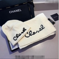 Well Crafted Chanel Knit Hat and Scarf Set CH1123 White 2023