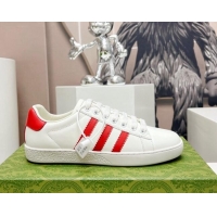 Pretty Style Gucci x Adidas Gazelle Silky Calfskin Sneakers White/Red 406041