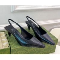 Discount Gucci Stone-Embossed Leather Slingback Pump 5.5cm 764192 Black 024013