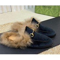 Shop Duplicate Gucci Velvet and Wool Slippers Black 024025