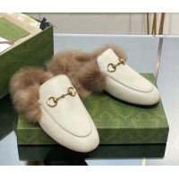 Best Product Gucci Leather and Wool Slippers with Horsebit White 024032