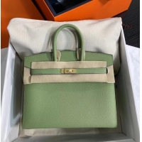 Top Grade Hermes Birkin 25cm Bag in Origianl Epsom Leather H025 Green/Gold (Half Handmade)