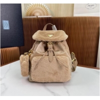 Good Product Prada Re-Nylon and shearling backpack 1BZ074 Desert Beige