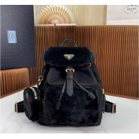 Top Quality Prada Re-Nylon and shearling backpack 1BZ074 black