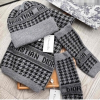Shop Best Dior Houndtooth Knit Gloves, Hat and Scarf Set CD1123 Grey 2023