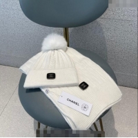 Unique Grade Chanel Knit Hat and Scarf Set CH1206 White 2023