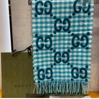 Reasonable Price Gucci GG Check Wool Scarf 35x240cm 644365 Blue 2023