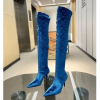 Top Grade Gucci Heel High Boots 8cm in GG Stretch Fabric Blue 218009