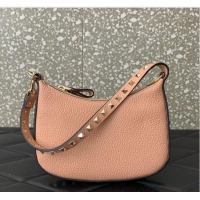 Famous Brand VALENTINO Rockstud calfskin small HOBO bag AG098 pink