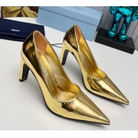 Pretty Style Prada Brushed Leather Pumps 8.5cm Gold 118006