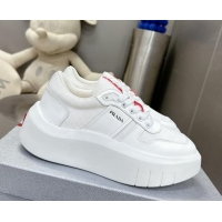 Perfect Prada Leather and Mesh Platform Sneakers White 214020