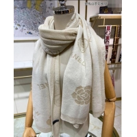 Reasonable Price Chanel Cashmere and Gold-Tone Camellia Bloom Long Scarf 62x195cm CH122102 White 2023