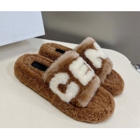 Good Quality Celine Wool Platform Slide Sandals Brown 104038